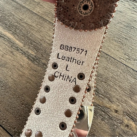 Bit & Bridle Size Large Leather Rhinestone Bling Belt Rodeo Western Studs Silver - Picture 3 of 7